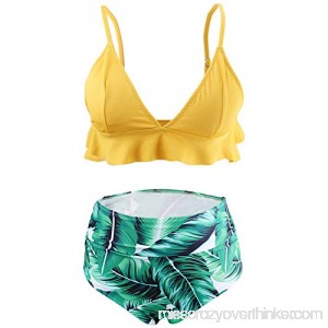 Hotme Womens High Waisted Swimsuits V Neck Ruffle Print Bikini Set Swimwear Two Pieces Bathing Suit Green B07N1K7SLY